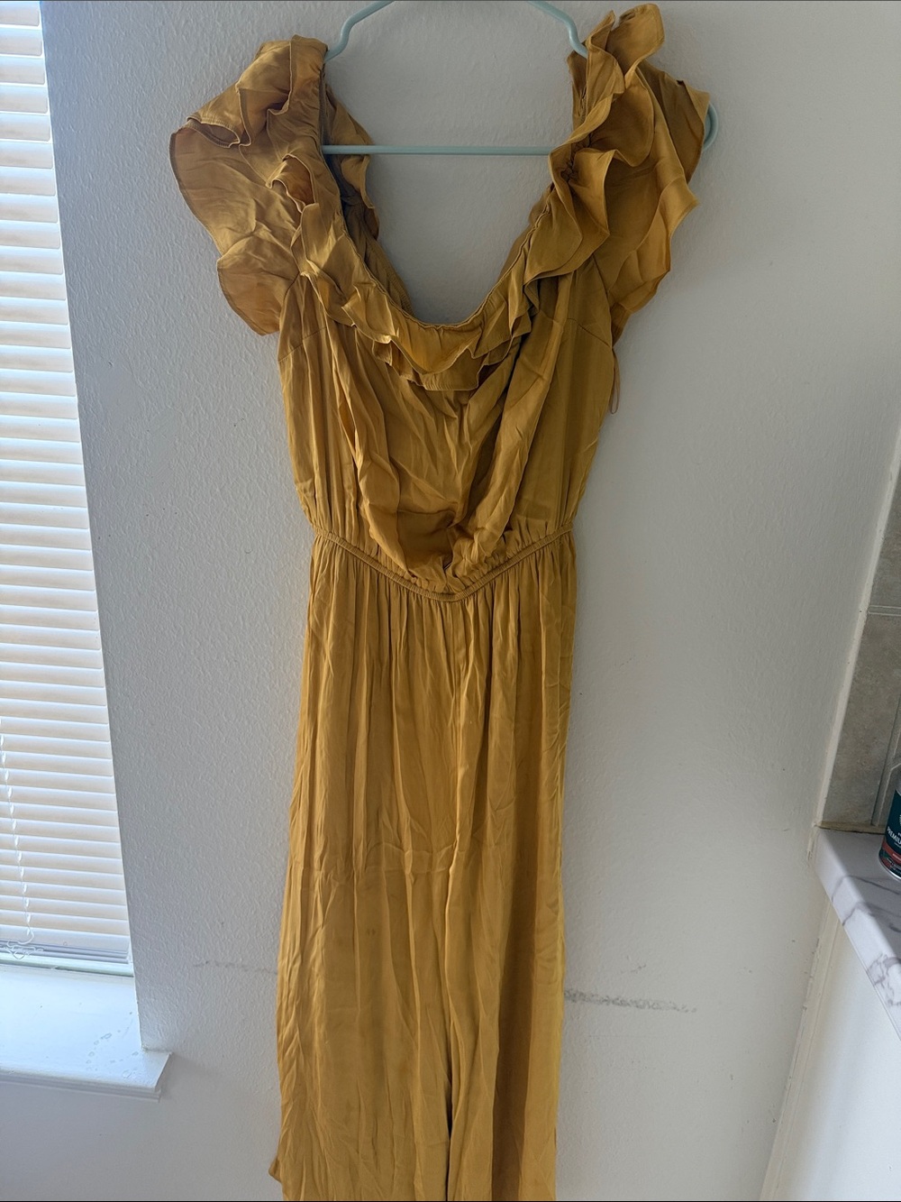 Express Ruffled V-Neck Maxi Dress in Mustard